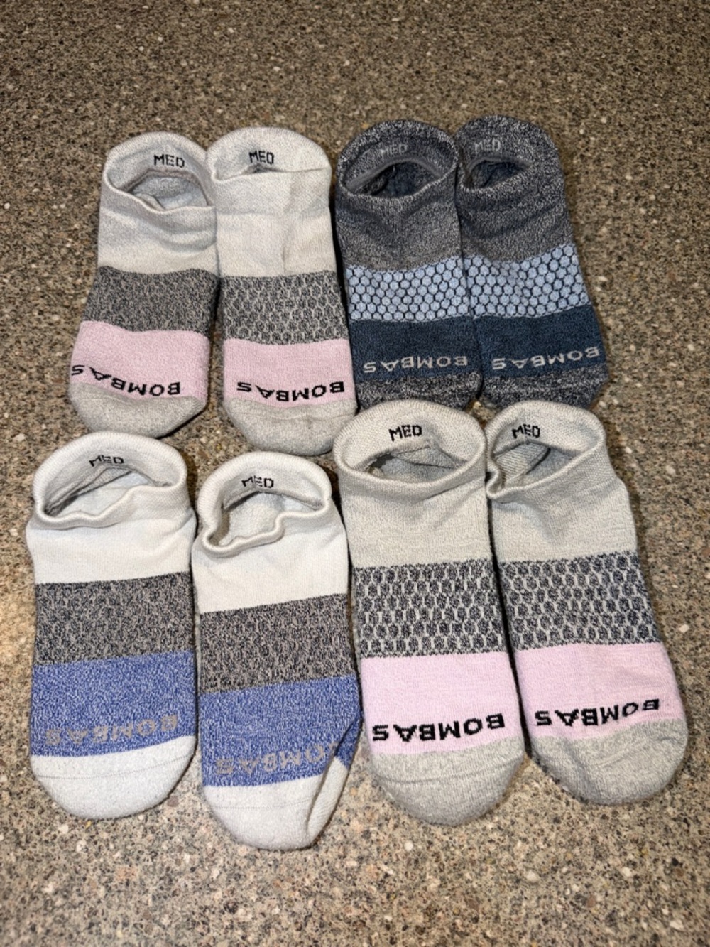 Bombas Low-Cut Athletic Socks in Gray with Pink and Blue Accents (4 Pair Set)